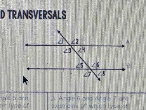 Angle 1 and angle 5 are examples of which type of angle pair