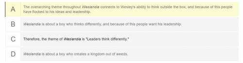Help me please this is a HUGE part of my grade!

Read the essay. The theme of Weslandia is Leader