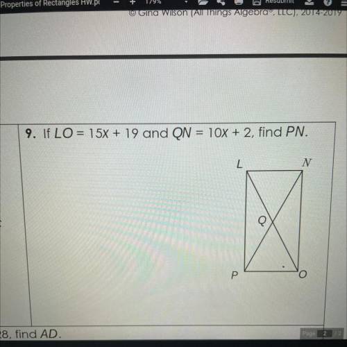 If LO = 15x + 19 and QN = 10x + 2, find PN. 
PLEASE HELP