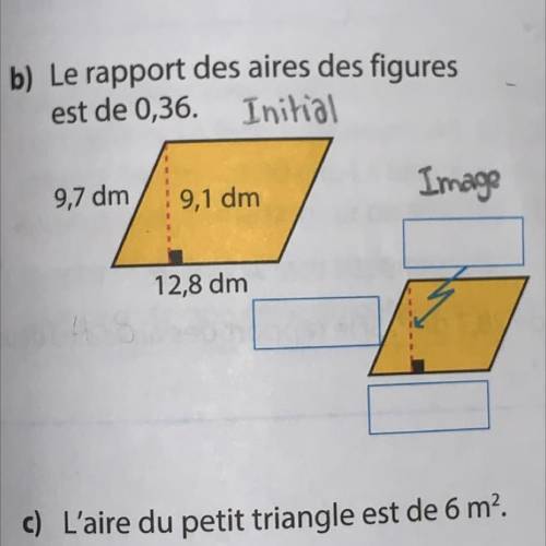 Je dois trouver les mesures manquantes de la figure image : Le rapport des aires des figures est de