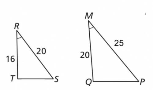 1. Are the triangles similar?

2. If so, complete this statement:
△TRS ~ △ [QPM, QMP, PMQ] 
by SSS