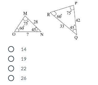 giving brainliest plzzz help Triangle MNO and triangle PQR are similar. What is the length, in unit