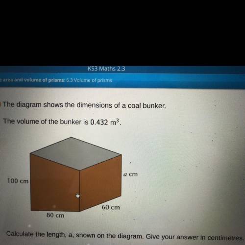 PS

The diagram shows the dimensions of a coal bunker.
The volume of the bunker is 0.432 m^3
Calcu