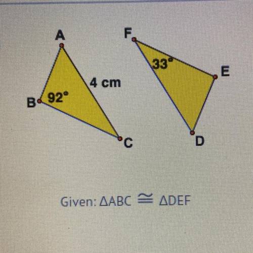 Given: AABC-ADEF

Determine the measure of DF
A)3 cm
B)4 cm
C)5 cm
D)6 cm