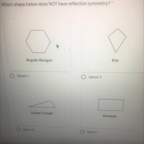 Which shape below does not have reflection symmetry can someone help me