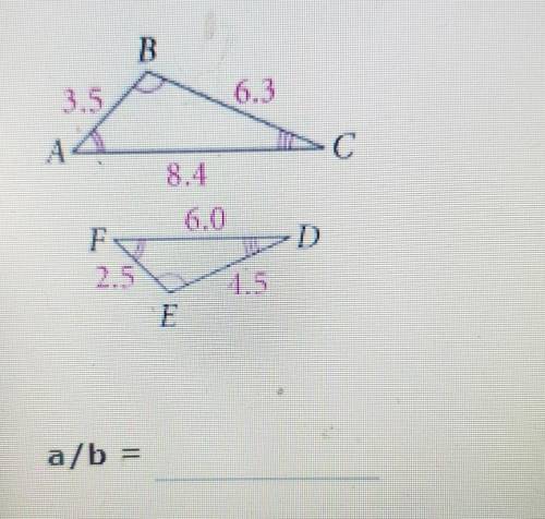 Please help :/

What is the similarity ratio of the top triangle to the lower triangle? Write your