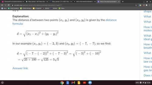 What is the distance between points (-2,3) and (-7,7)?
