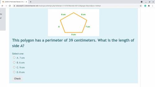 This polygon has a perimeter of 39 centimeters. What is the length of side A?