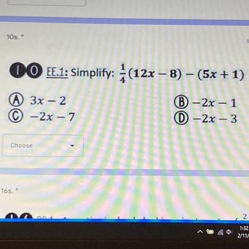 Simplify 1/4(12x-8)-(5x-1)
