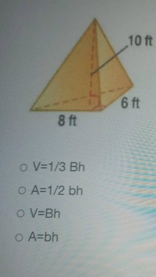 Which formula would be utilized to find the area of the base (B) for this figure​