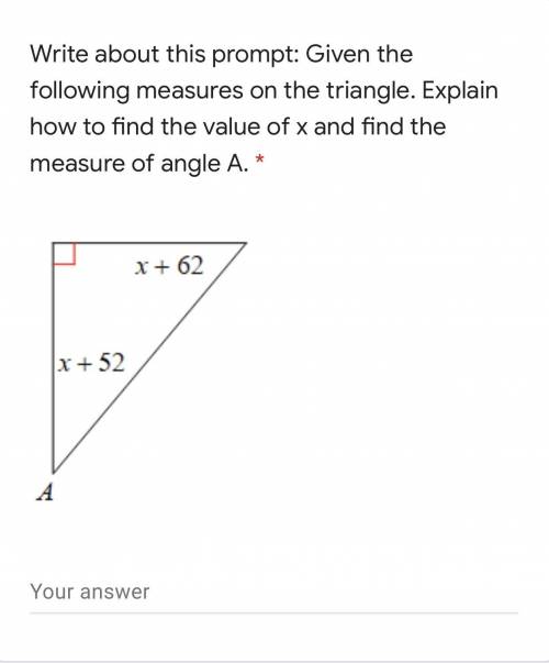 Write about this prompt: given the following measures on the triangle. Explain how to find the valu
