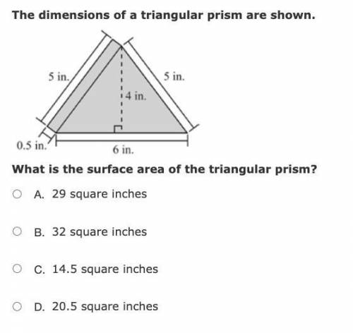 The dimensions of a triangular prism are shown.