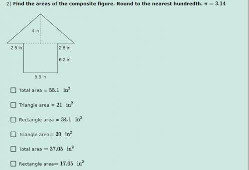 2) Find the areas of the composite figure. Round to the nearest hundredth.