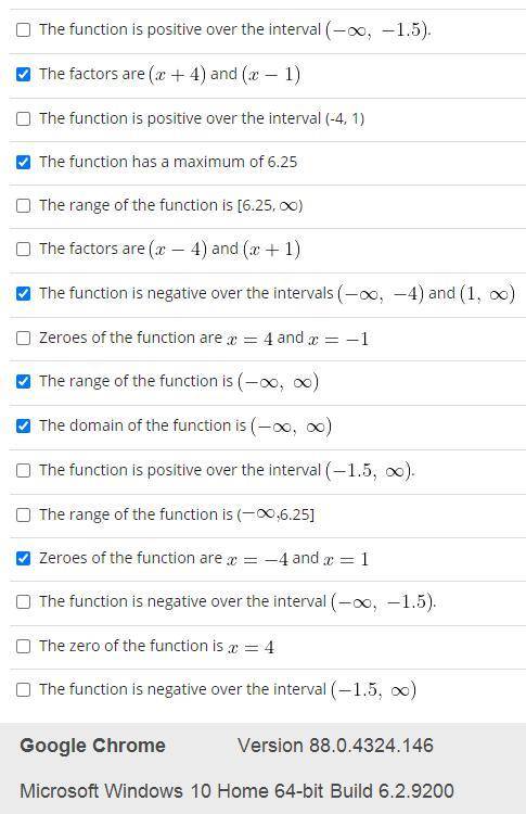 PLEASE HELP! DUE TODAY

Which answers are true of the function represented by the graph?
Selec