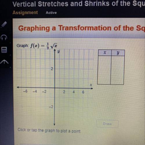 Graph f(x) = 1/2 sqrt x

Click or tap the graph to plot a point
FAST PLZZZ 100 POINTS
