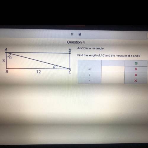 Solve the lengths of AC and the measure of a and 0