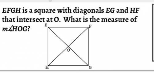 EFGH is a square with diagonals EG and HF that intersects at O. What is the measure of m angle HOG