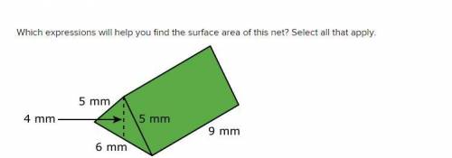 Help me pls T-T

Which expressions will help you find the surface area of this net? Select all tha