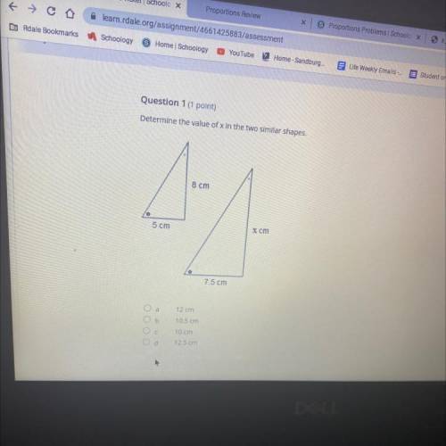 Determine the value of x in the two similar shapes