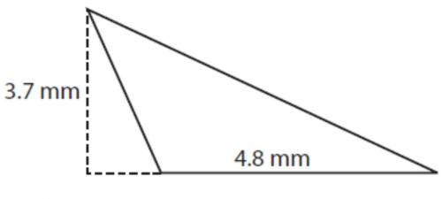 What is the are of this triangle
A.44.4mm2
B,17.76
C,8.88
D5.96