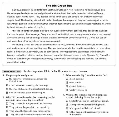 The Big Green Bus Story
What’s the answers for questions 1. 2. 3. And 4?