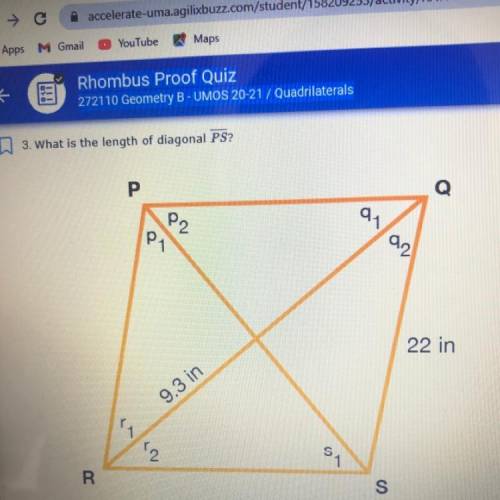 What is the length of the diagonal PS
A.39.9
B.19.9
C.18.6
D.23.9