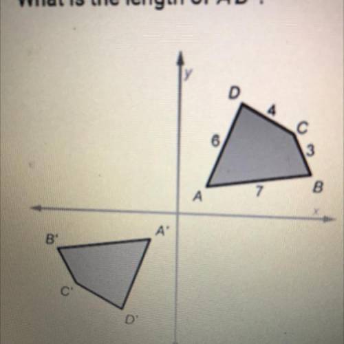 Quadrilateral A'B'C'D'is a rotation of quadrilateral ABCD 180° about the origin.

What is the leng