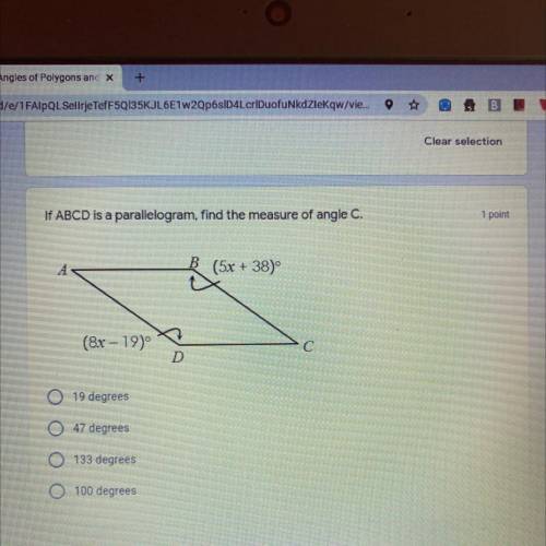 ￼If ABCD is a parallelogram, find the measure of angle C