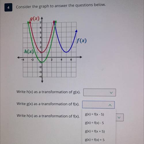 G(x) for f(x) ((the second question and drop down answers)