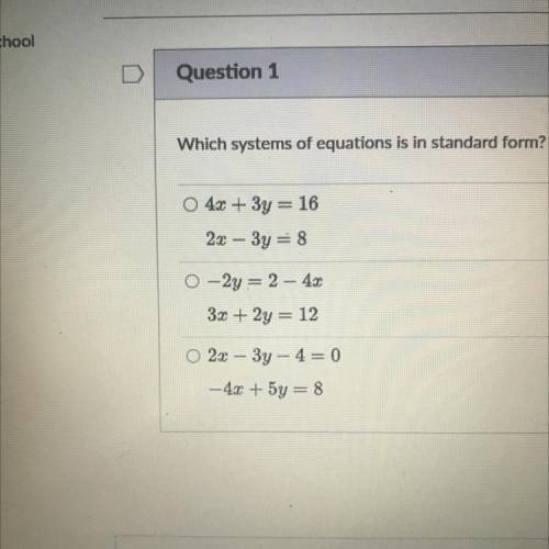 Which system of equations is in standard form?