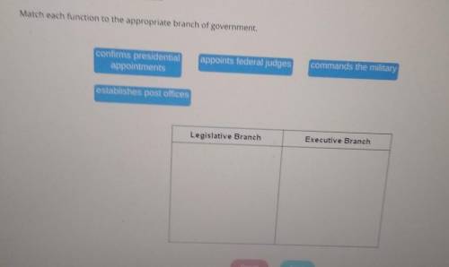 Match each function to the appropriate branch of government​