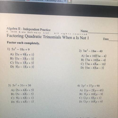 Factoring quadratic trinomials