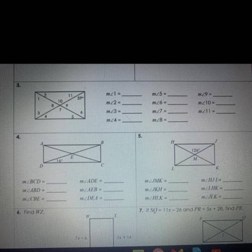 Please Answer

For questions 3 and 5 
Question: If each quadrilateral below is a rectangle, find t