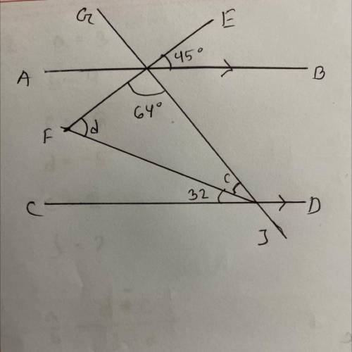 Find angle c° and d°.
