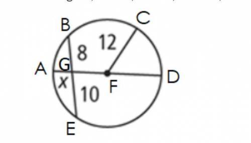 PLEASE HELP!! In the figure, AG = x, BG = 8, CF = 12, and EG = 10. Solve for x. Round to the neares