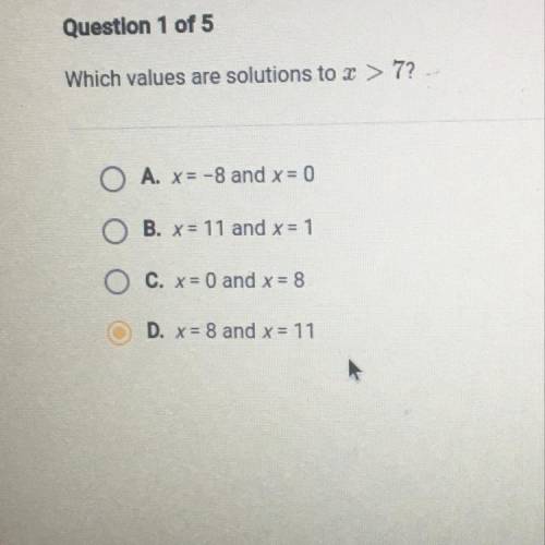 Which values are solutions to x > 7