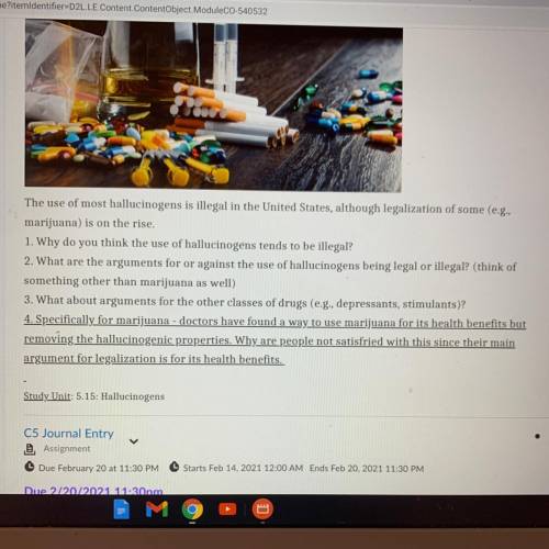 1. Why do you think the use of hallucinogens tends to be illegal?
Need help with 1-4 ASAP!!