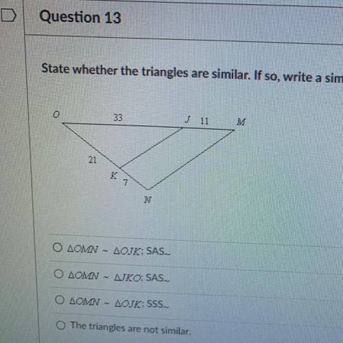 State whether the triangles are similiar if so write a similarly statement for brainliest