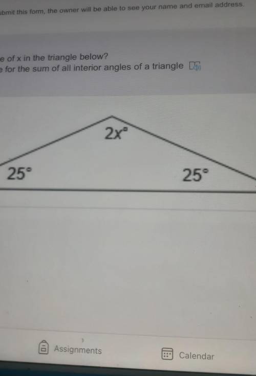 What is the value of x in the triangle below?