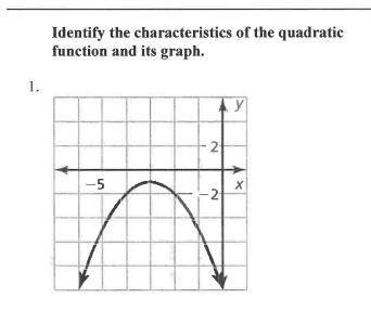Identify the characteristics of the quadratic function and its graph