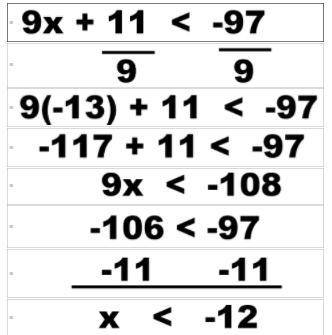 Arrange all procedures in the correct order to show how to solve and check this 2-step inequality