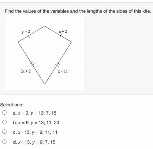 Find the values of the variables and the lengths of the sides of this kite.