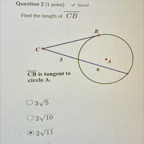 Find the length of cb 
CB IS TANGET TO CIRCLE A