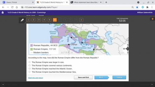 Need help fast The map shows the Roman Republic and the Roman Empire.

According to t