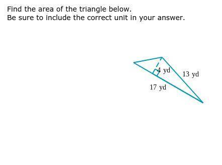 Find the area of the triangle below.

Be sure to include the correct unit in your answer.
Please