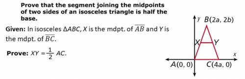 (Picture shown, please help) With a coordinate proof, show that the segment joining the midpoints o
