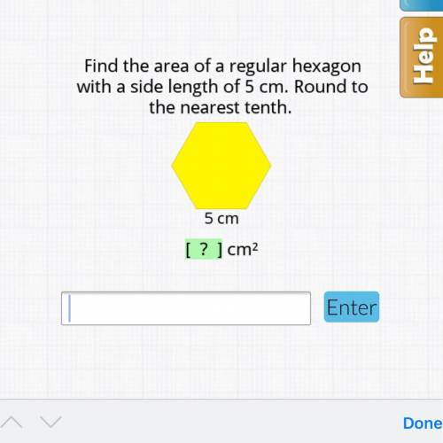 HELP. Find the area of a regular hexagon with a side length of 5cm