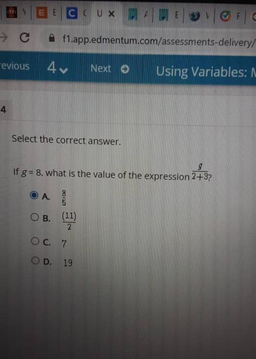If g=8 what is the value if the expression g/2+3​