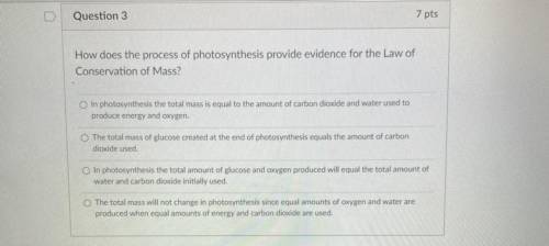 How does the process of photosynthesis provide evidence of the law of the conservation of mass