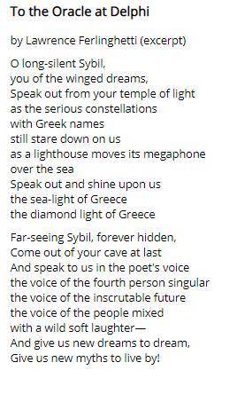 Based on the excerpt from Lawrence Ferlinghetti's poem To the Oracle at Delphi, what does the Ora